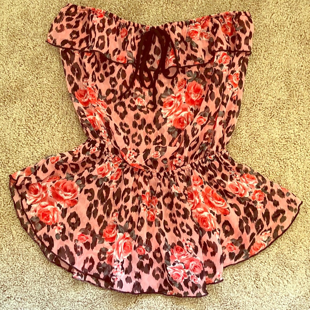 Windsor Pink Floral Animal Print Strapless Blouse